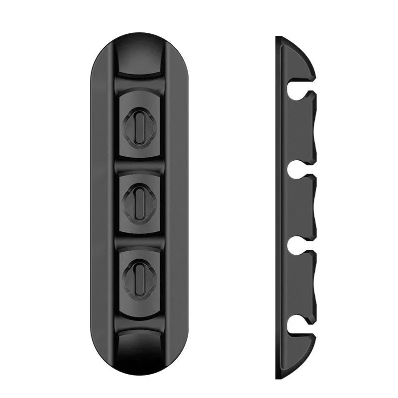 Black desktop charging station with magnetic cable organisers for cable management