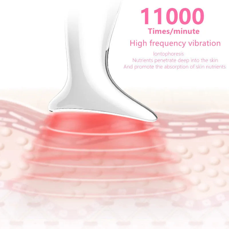 Elegant white neck and face massager with ultrasonic, colour light, and temperature functions for home use