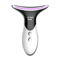Elegant white neck and face massager with ultrasonic, colour light, and temperature functions for home use