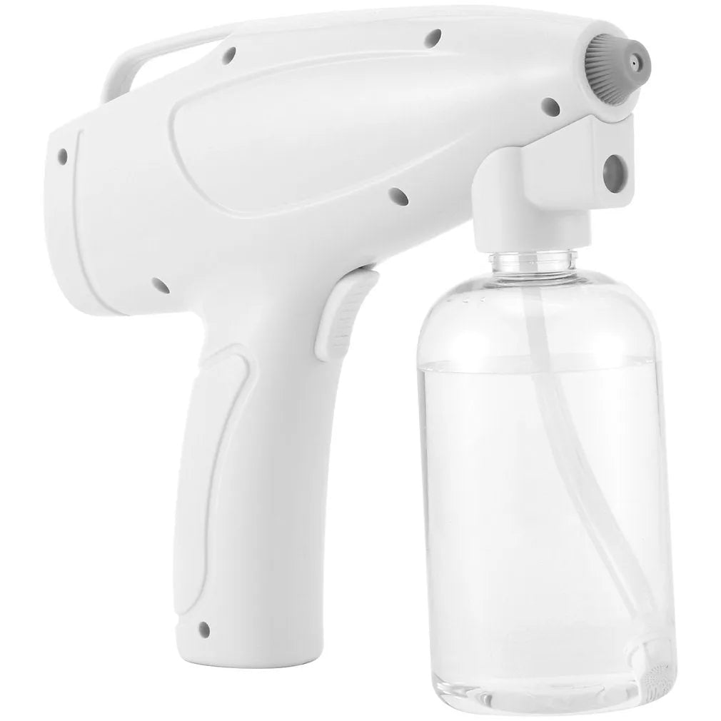 White handheld wireless electric disinfection spray gun with USB charging cable