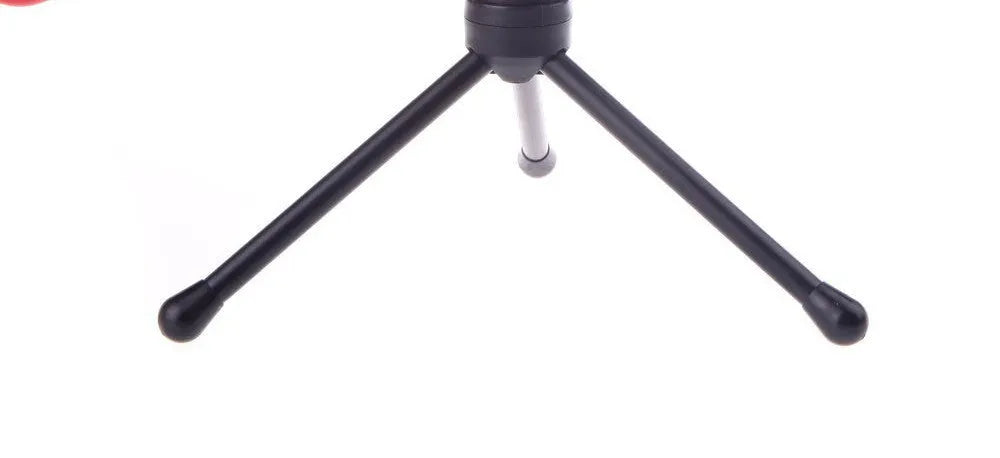 Black wired desktop microphone with a mini phone jack and a silver clip holder on a 1.85m cable.