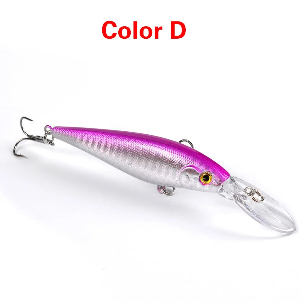 10 colour style hard minnow fishing lures with 3D eyes and laser finish, 11cm, 10g
