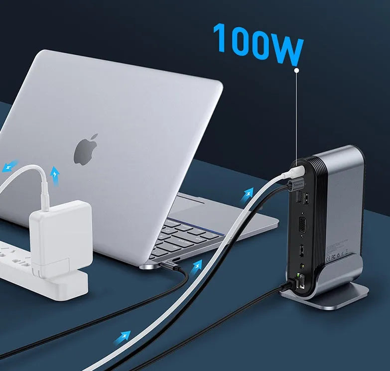 Deep space grey workstation docking station with 16 Type-C hub ports and external power supply
