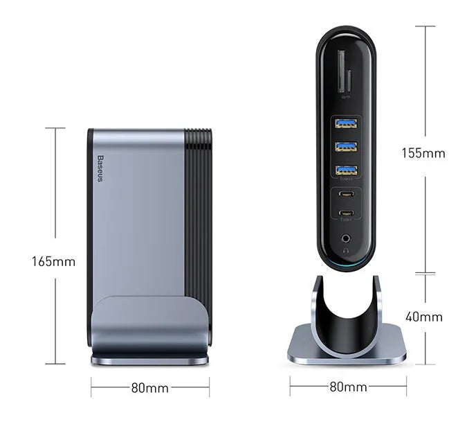 Deep space grey workstation docking station with 16 Type-C hub ports and external power supply