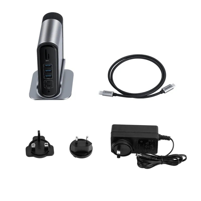 Deep space grey workstation docking station with 16 Type-C hub ports and external power supply
