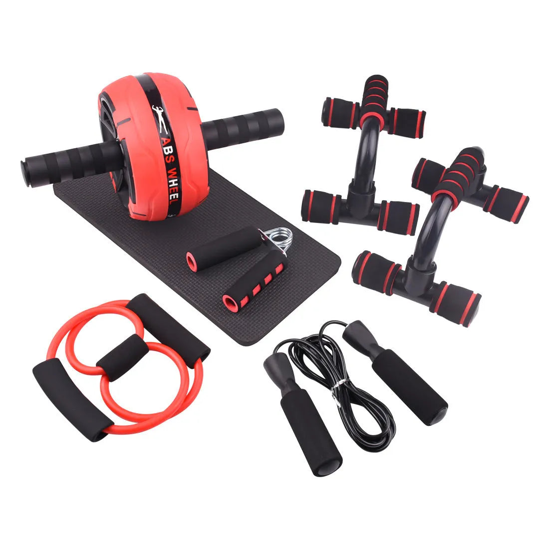 Resistance bands push-up bar abdominal fitness set in choice of black, blue, green or red colour