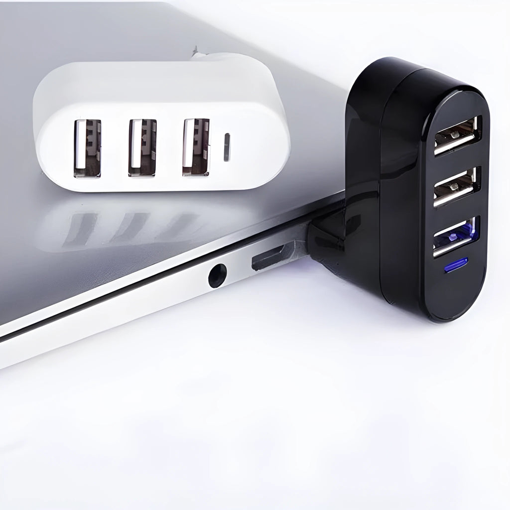 Black and white USB 2.0 hub splitter with multiple expansion ports