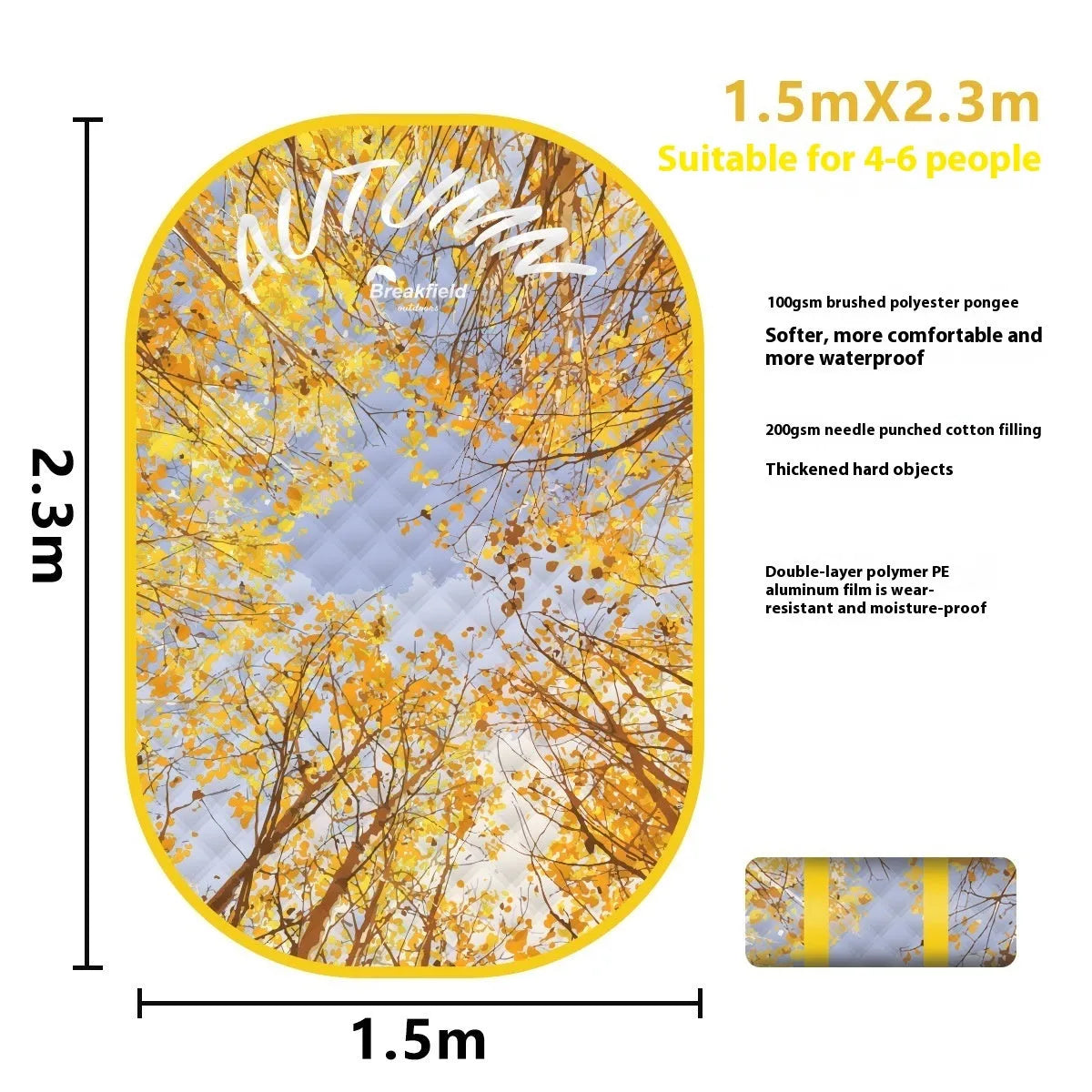 Waterproof ultrasonic thickening picnic mat with moisture-proof backing in seasonal colour pattern