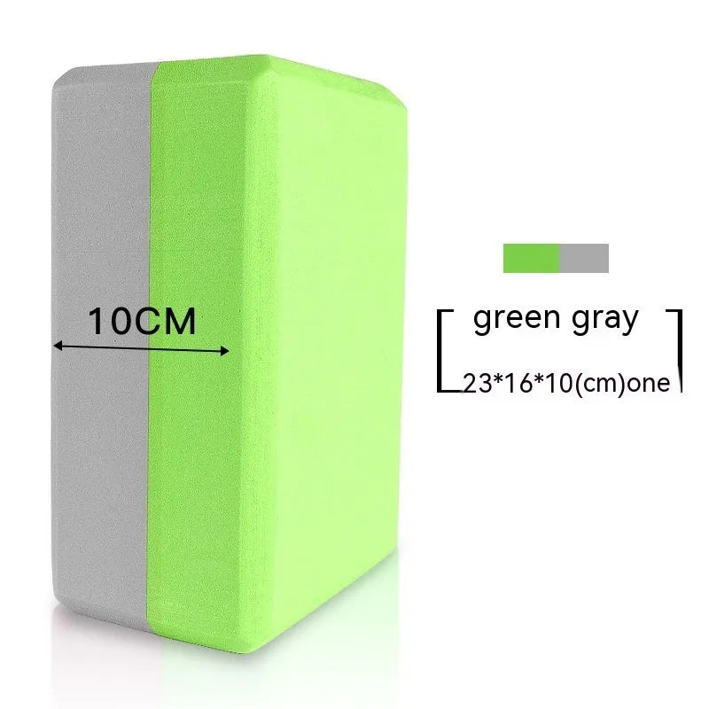 High-density EVA yoga block in pink next to a dark blue block, showing 7.5cm height and printed cartoon design options.