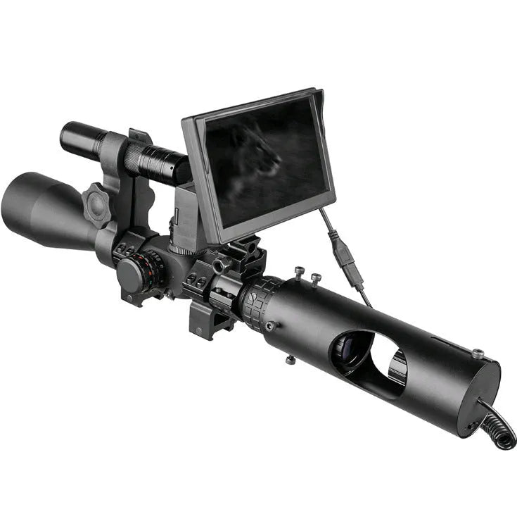 Black digital night vision goggles with 5-inch LCD screen and 35-45mm objective lenses