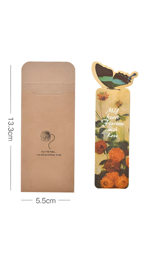 Butterfly design paper bookmark measuring 13.5 by 5.5 cm with Japanese and Korean cute aesthetic
