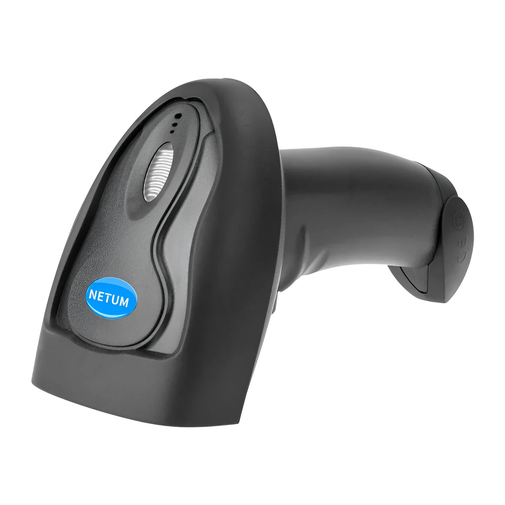 Black wireless handheld laser barcode scanner with USB connectivity
