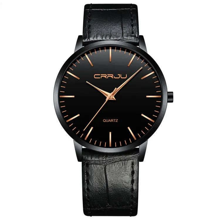 Quartz watch with alloy case and mesh strap showing black face with gold hands