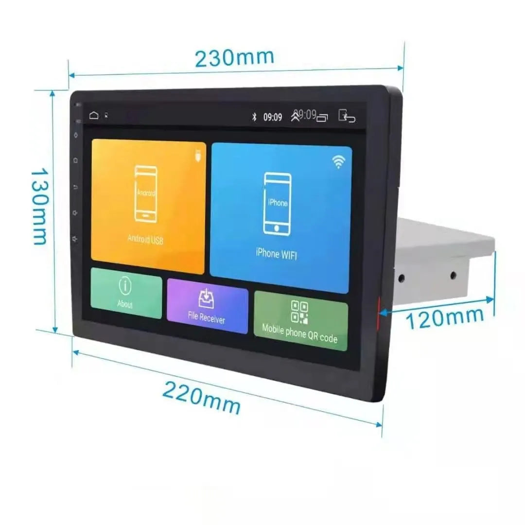 Black rotating screen car GPS navigator with Android system for GM vehicles showing adjustable viewing angle