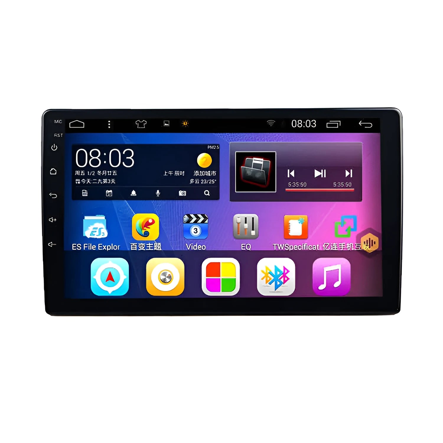 Black rotating screen car GPS navigator with Android system for GM vehicles showing adjustable viewing angle