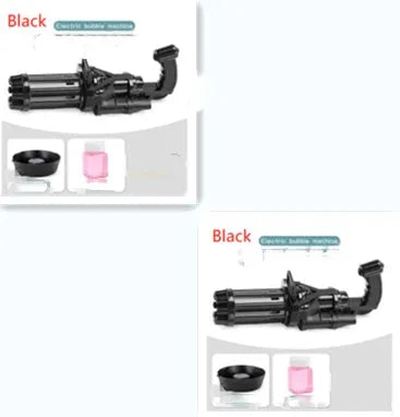 Kids bubble machine gun toy in pink, gold, or black colours with trigger and removable bubblehead.