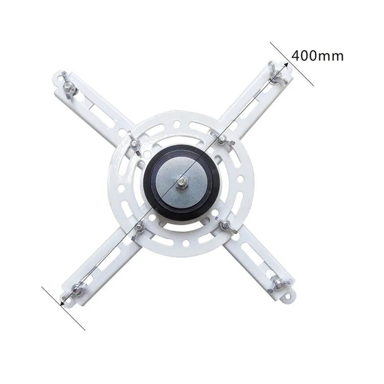 Electric ceiling-mounted projector lifting hanger with remote control on a thin metal chassis.