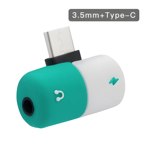 Blue and yellow charging audio adapter for Huawei and Honor phones with 3.5mm jack