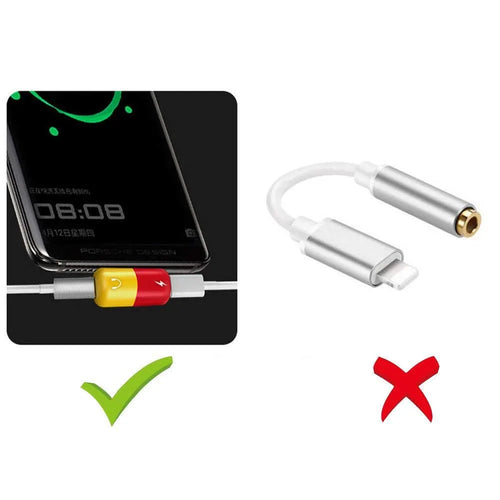 Blue and yellow charging audio adapter for Huawei and Honor phones with 3.5mm jack