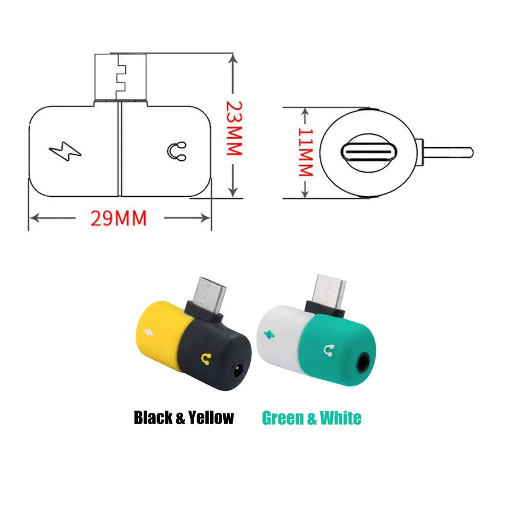 Blue and yellow charging audio adapter for Huawei and Honor phones with 3.5mm jack