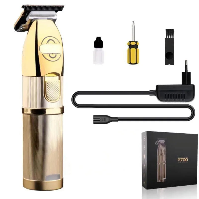 Gold cordless hair clipper with UK plug for barbering and home use