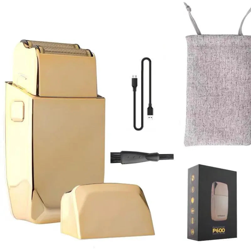 Gold cordless hair clipper with UK plug for barbering and home use