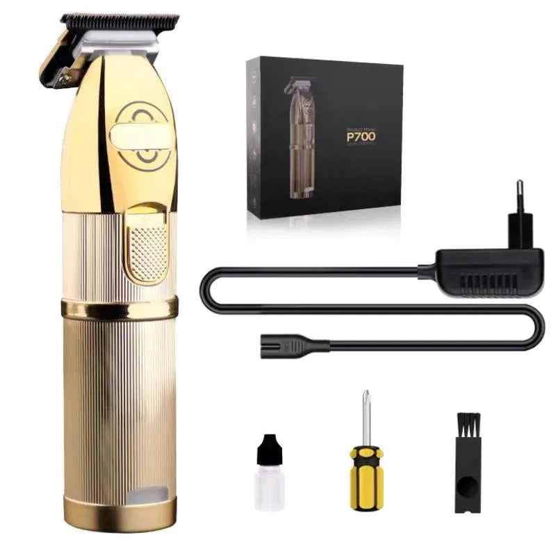 Gold cordless hair clipper with UK plug for barbering and home use