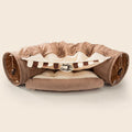 Collapsible cloth cat tunnel in a choice of colours, shown with dimensions 45cm by 50cm by 22cm.