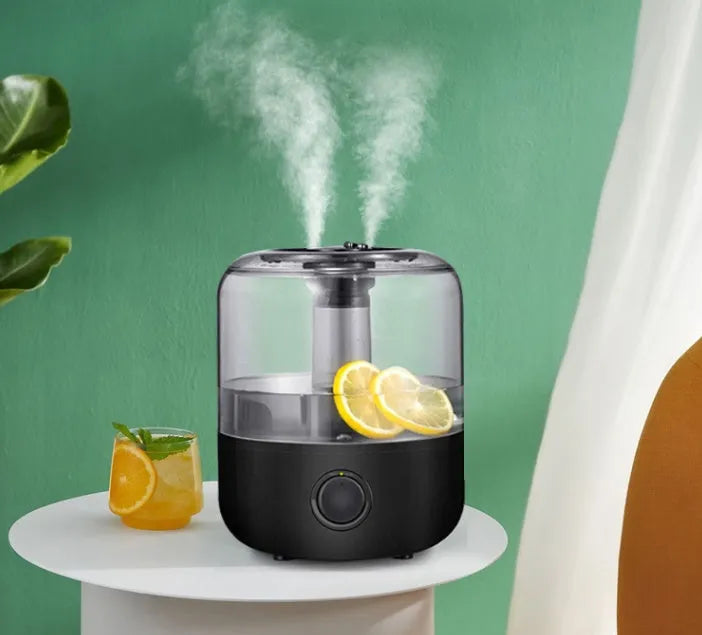 White ultrasonic humidifier with 3 litre tank and mechanical controls for bedroom use