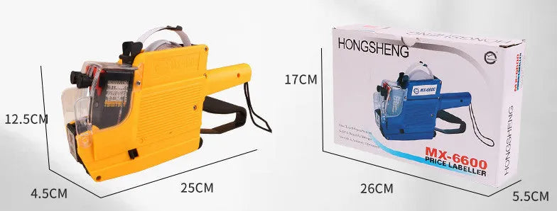 Manual supermarket price coding machine in blue, red, or yellow colours with bidirectional printing