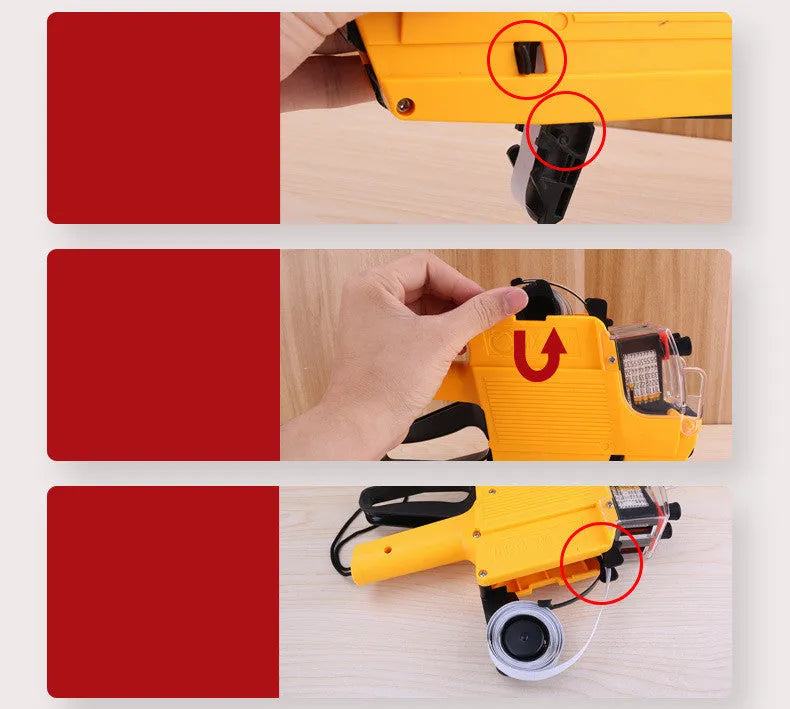 Manual supermarket price coding machine in blue, red, or yellow colours with bidirectional printing