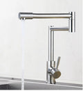 Silver stainless steel kitchen mixer tap with dual handles and rotating spout