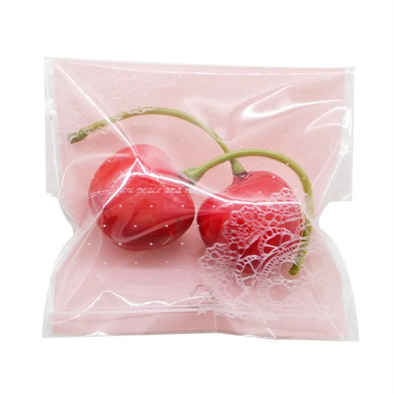 Pink self-adhesive plastic packaging bags with UV printing, 7x7cm size