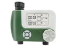 Green digital automatic hose faucet timer with large display and copper connector for garden irrigation