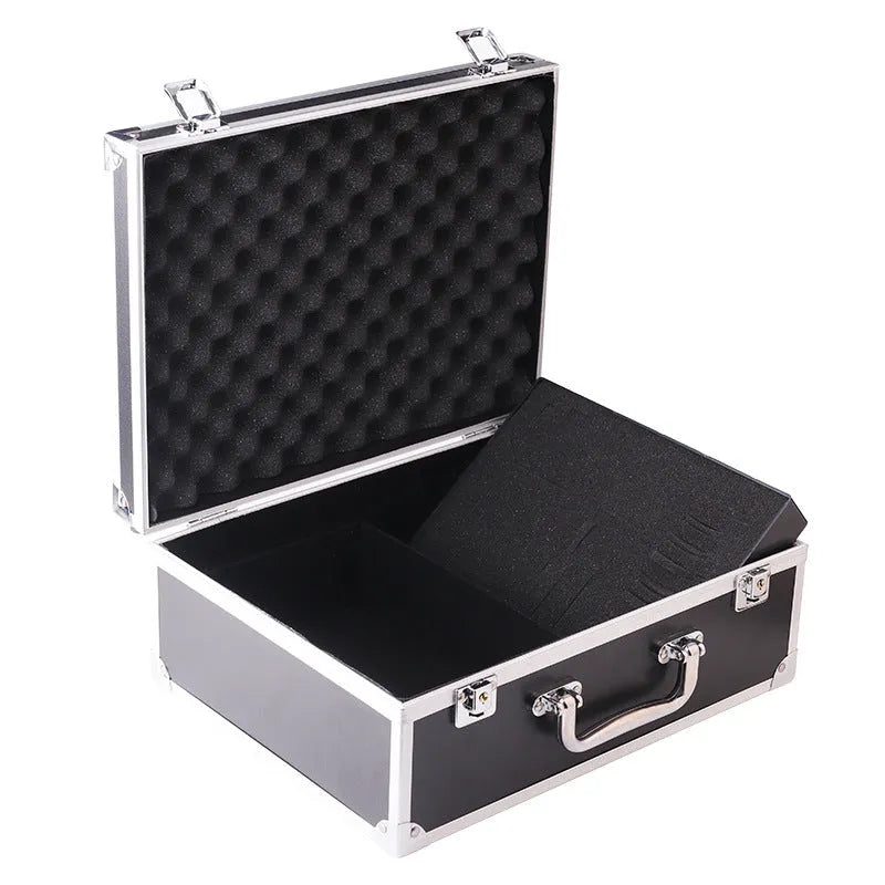 Rongtian black and silver aluminium alloy tattoo equipment storage box, model 2700702.