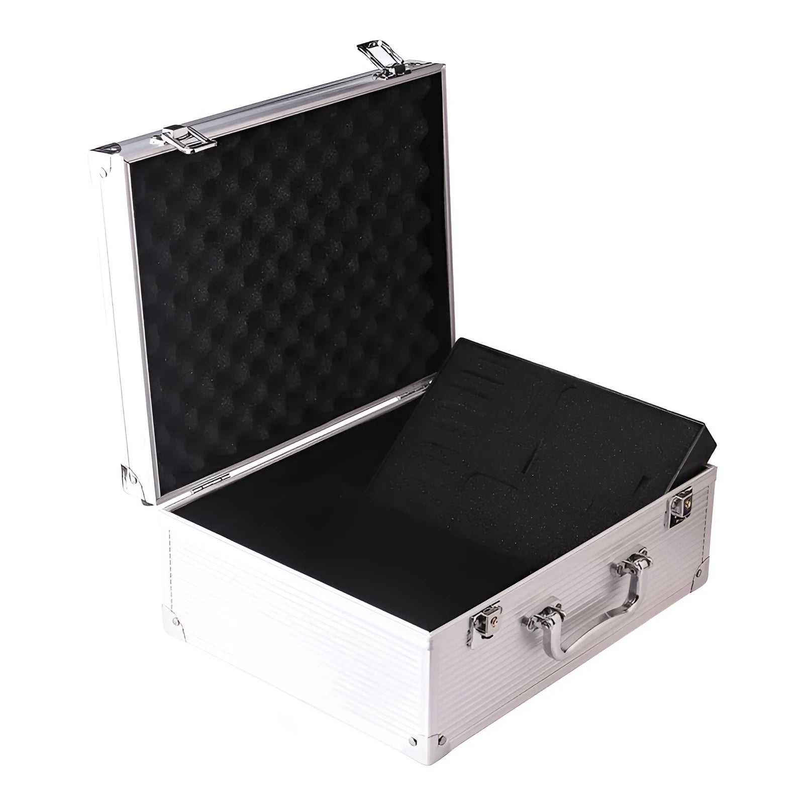 Rongtian black and silver aluminium alloy tattoo equipment storage box, model 2700702.