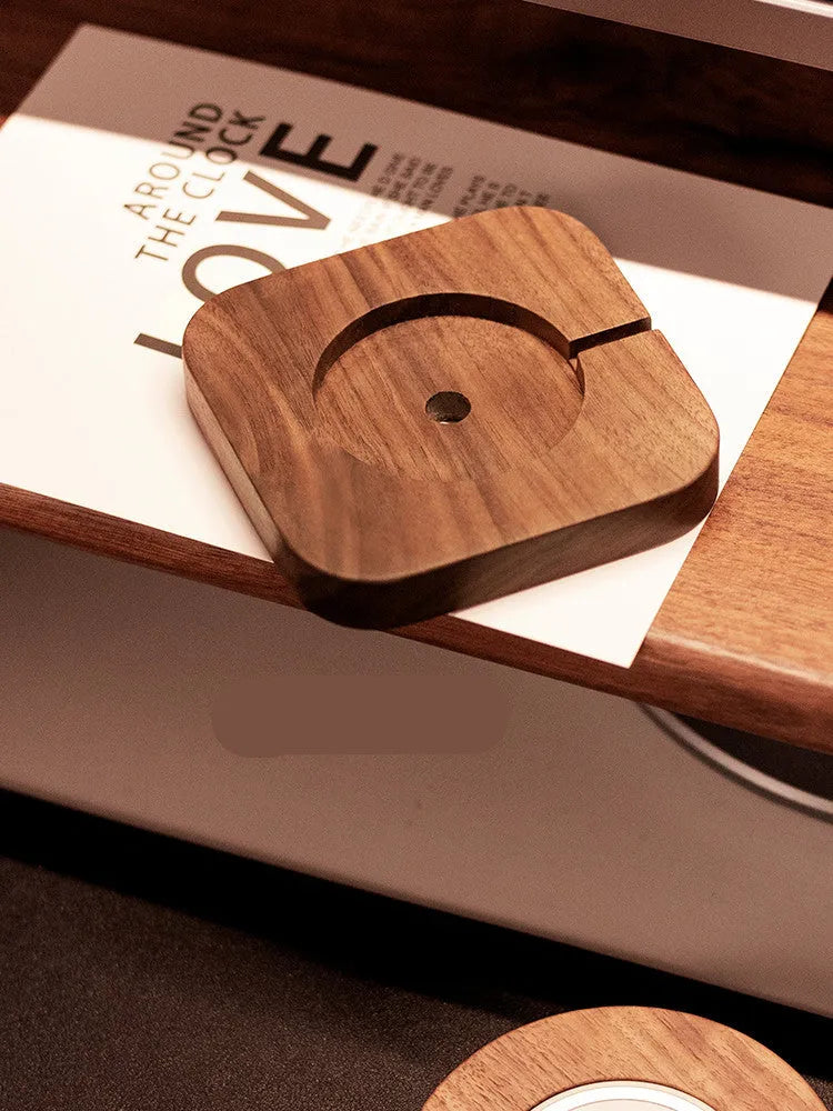 Walnut wood magnetic wireless charger bracket base with protective cover for desktop use