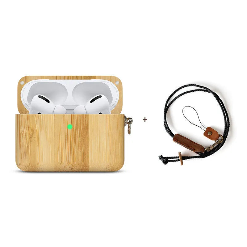 Solid wood Bluetooth earphone sleeve with lanyard in natural wood finishes