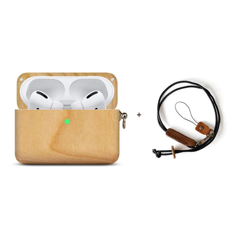 Solid wood Bluetooth earphone sleeve with lanyard in natural wood finishes