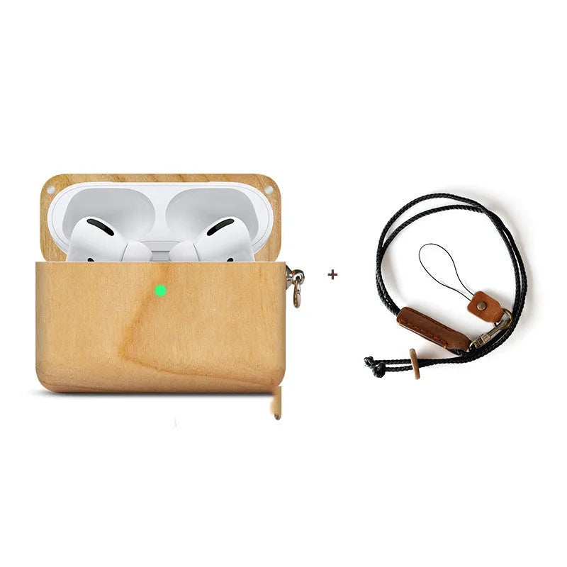 Solid wood Bluetooth earphone sleeve with lanyard in natural wood finishes