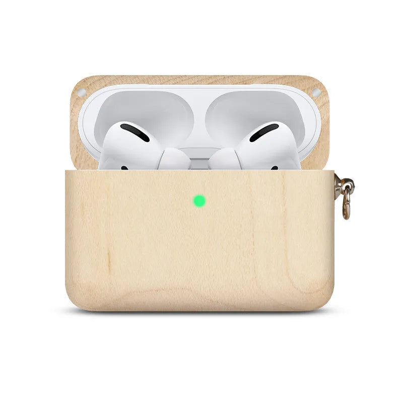 Solid wood Bluetooth earphone sleeve with lanyard in natural wood finishes