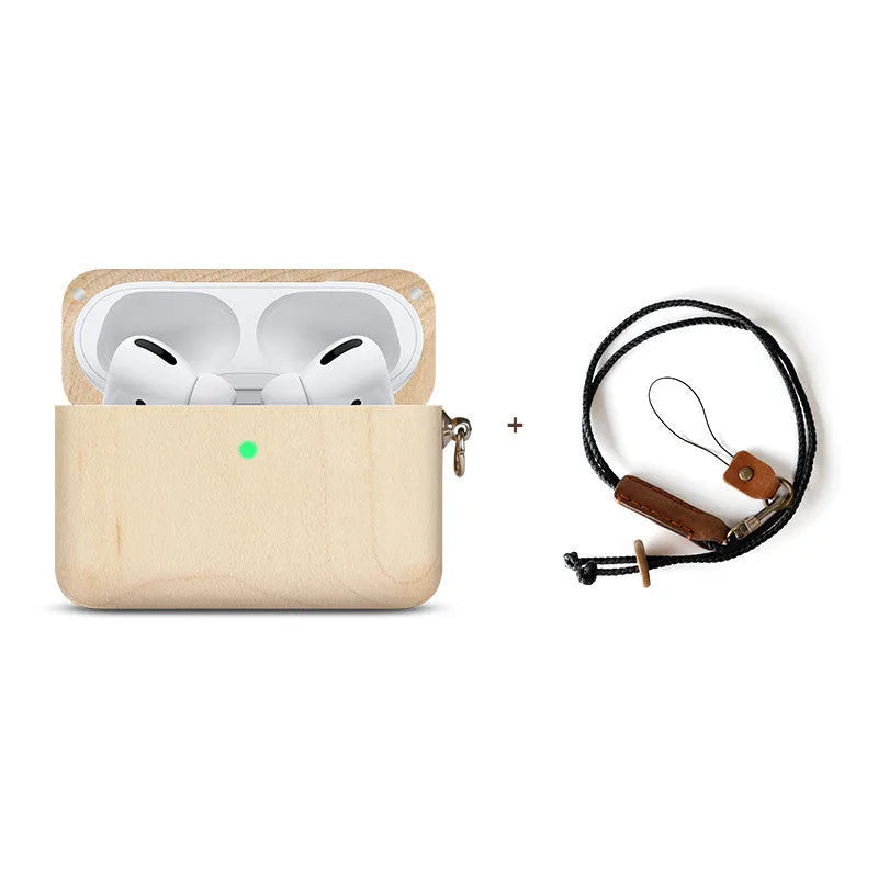 Solid wood Bluetooth earphone sleeve with lanyard in natural wood finishes