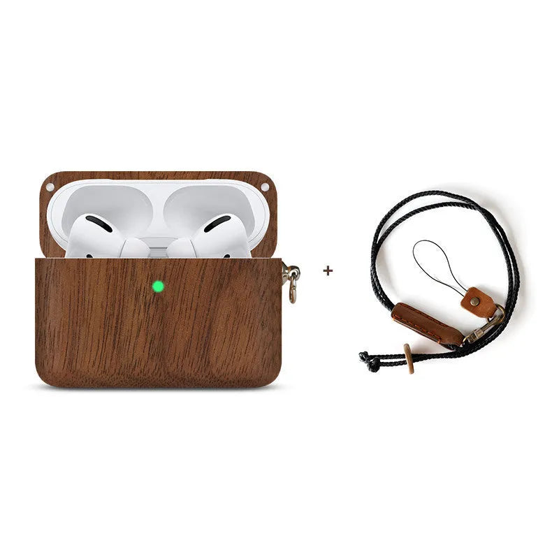 Solid wood Bluetooth earphone sleeve with lanyard in natural wood finishes