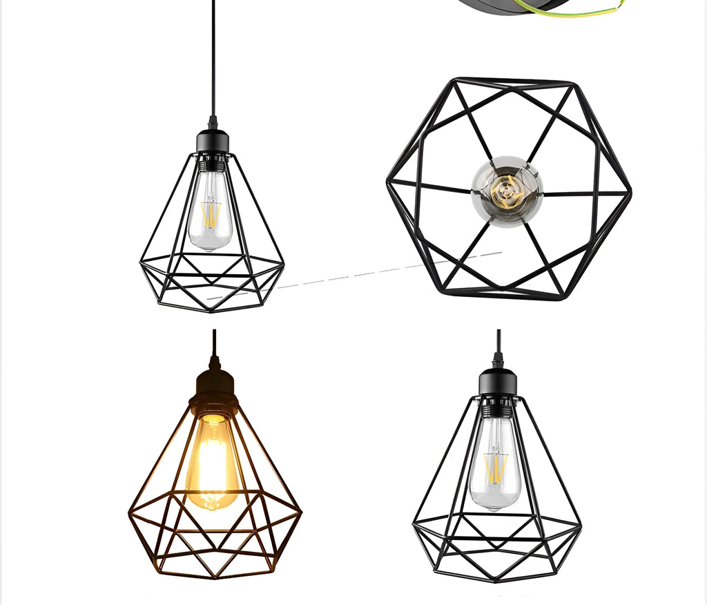 Black iron Nordic retro hanging chandelier with retractable 21x26x26cm size