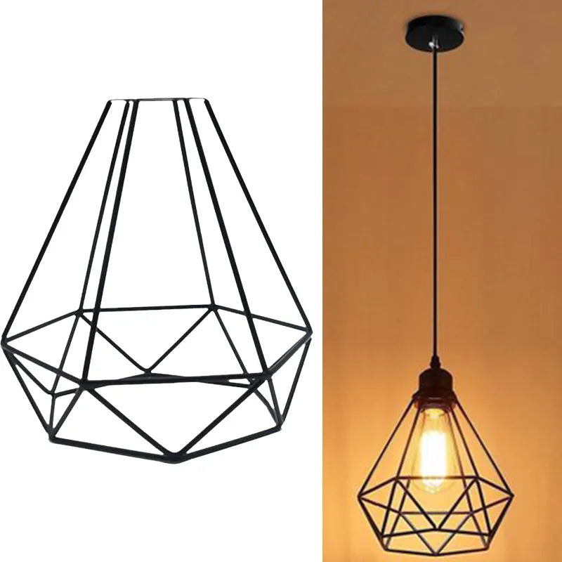 Black iron Nordic retro hanging chandelier with retractable 21x26x26cm size