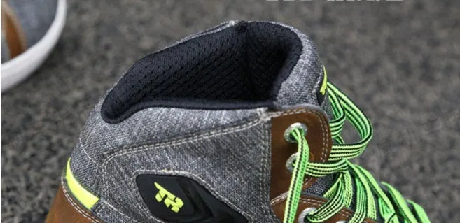 Men's black and grey motorcycle casual short boots for summer riding with breathable anti-fall design.