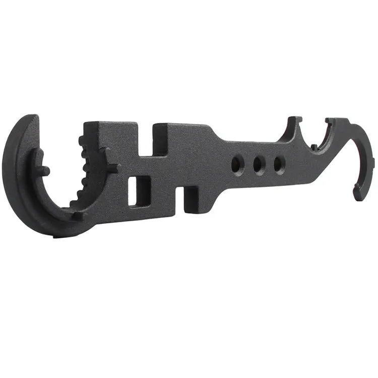 Black all-steel dual purpose combination wrench for AR15 and M4 firearm assembly and maintenance.