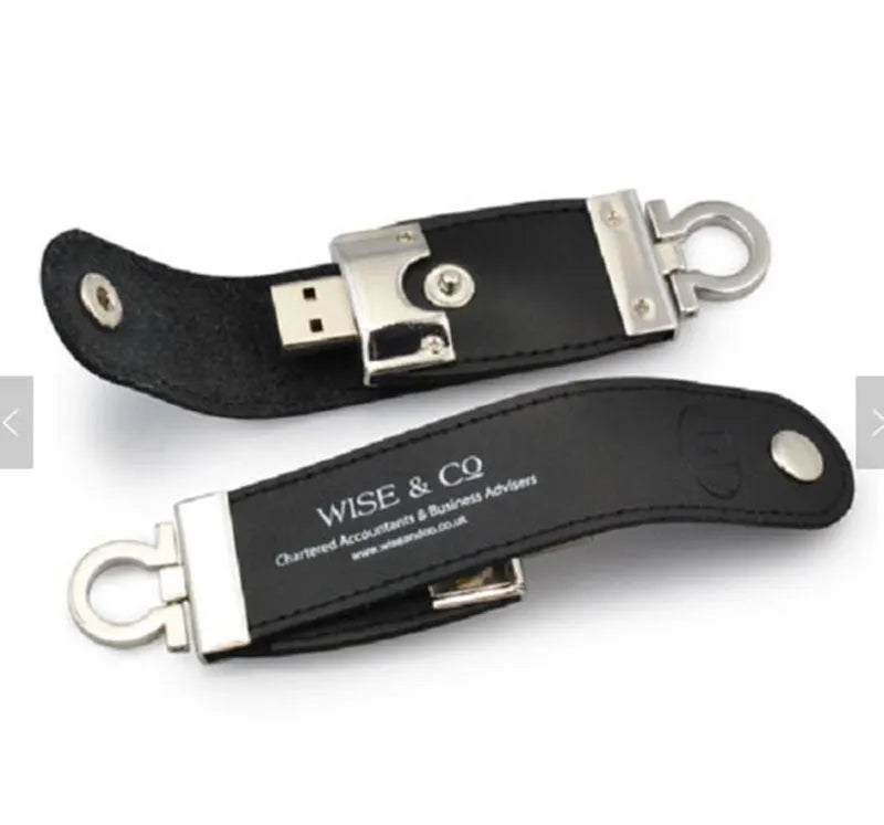 Creative metallic leather USB flash drive in black colour with 16GB capacity