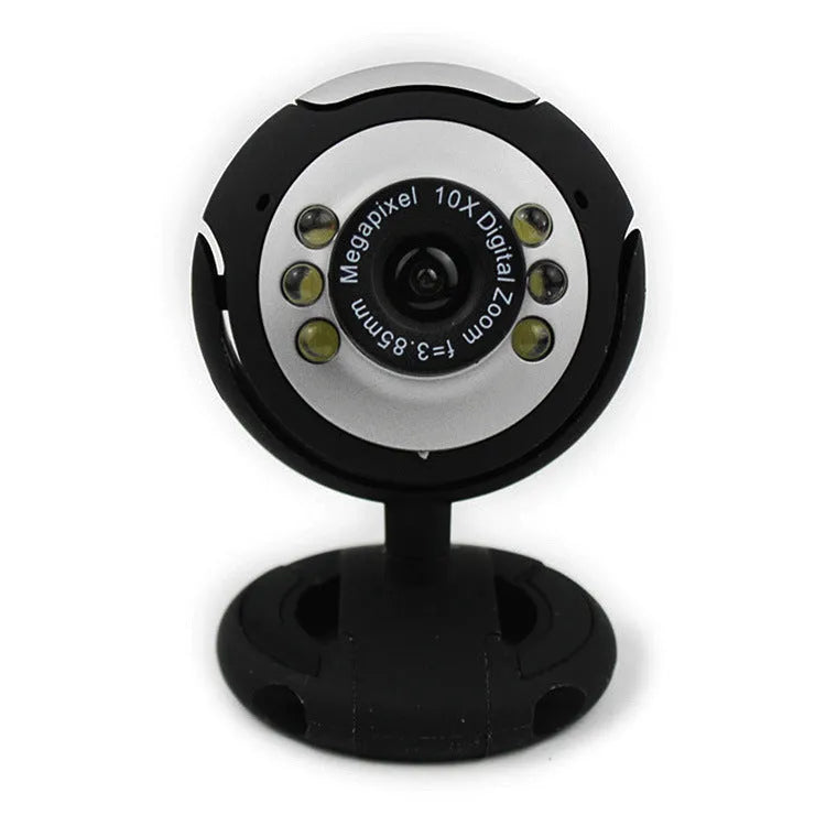 USB webcam with a ring of six white LED lights around the lens for computer video calls.