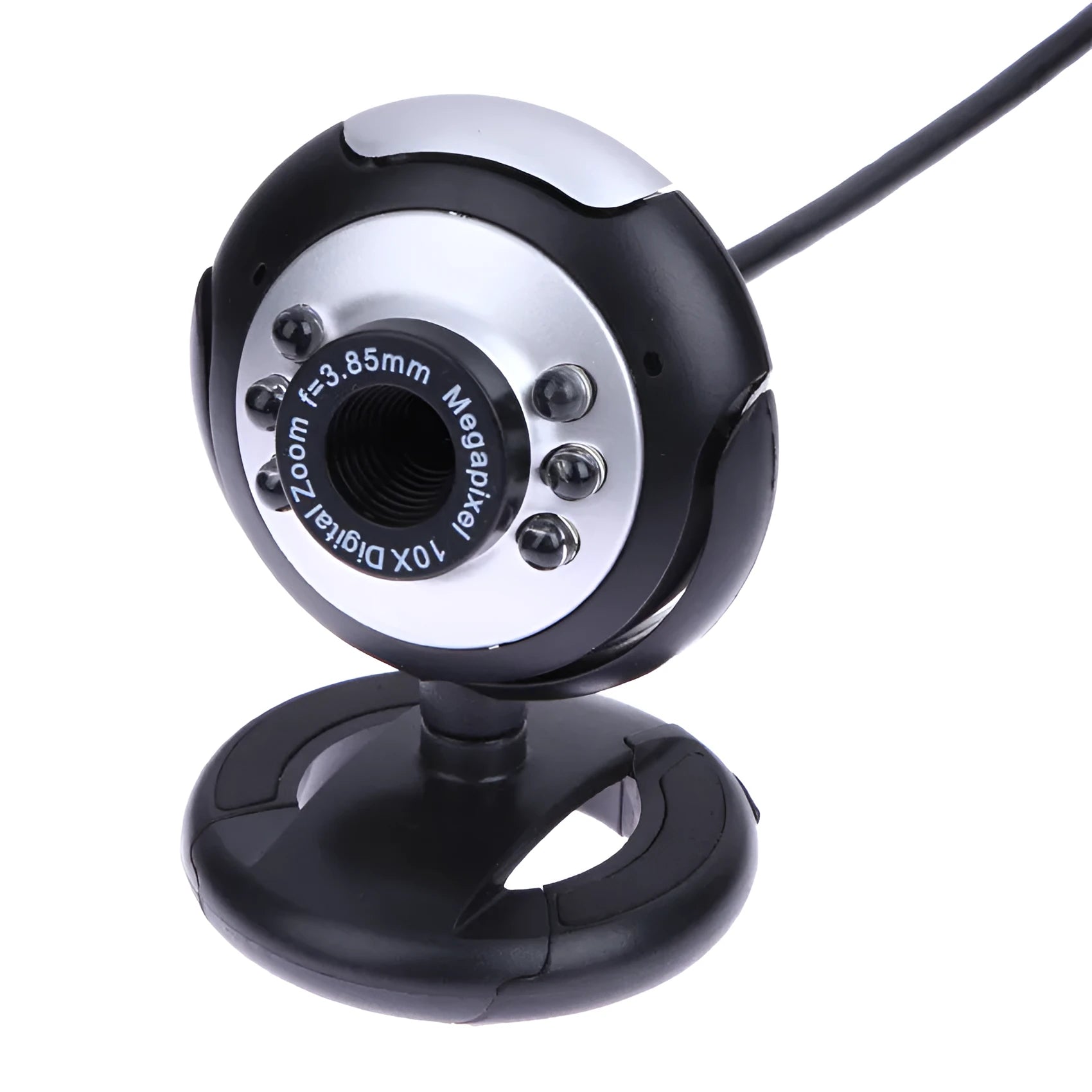 USB webcam with a ring of six white LED lights around the lens for computer video calls.